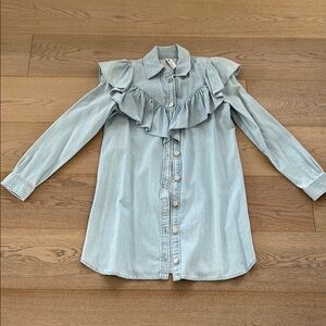 Zara Blue Long Sleeve Dress with Ruffled Accents